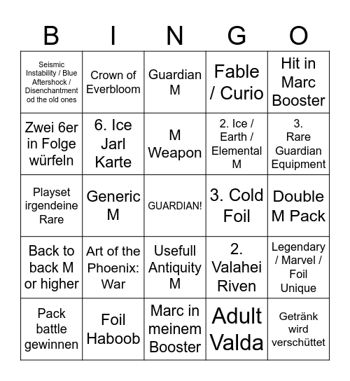Opening Bingo Card