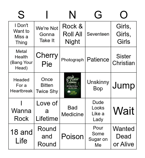 80's Hair Bands Bingo Card