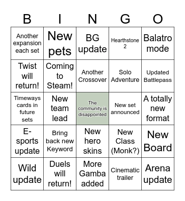 Hearthstone Bingo Card