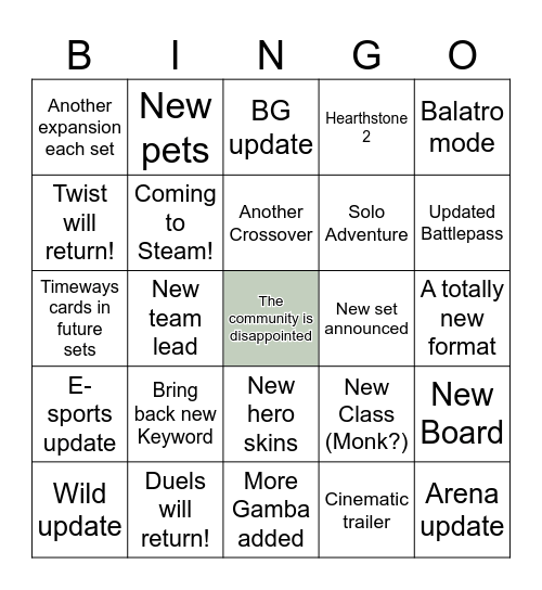 Hearthstone Bingo Card