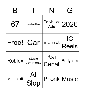 YT Shorts Bingo Card