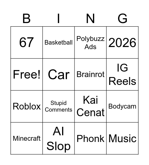 YT Shorts Bingo Card
