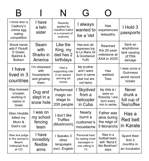 Did you know? Bingo Card