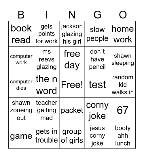 school Bingo Card