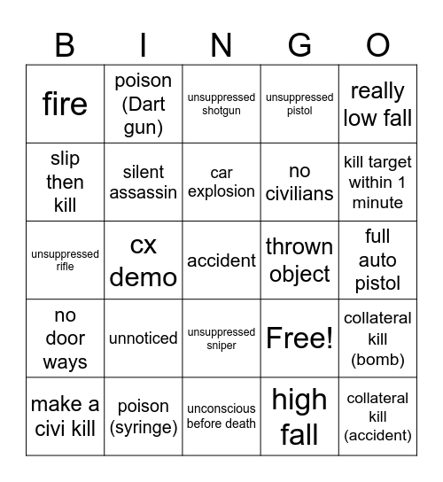 hitman 3 Bingo Card