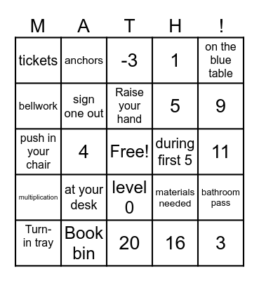 Expectation Review Bingo Card