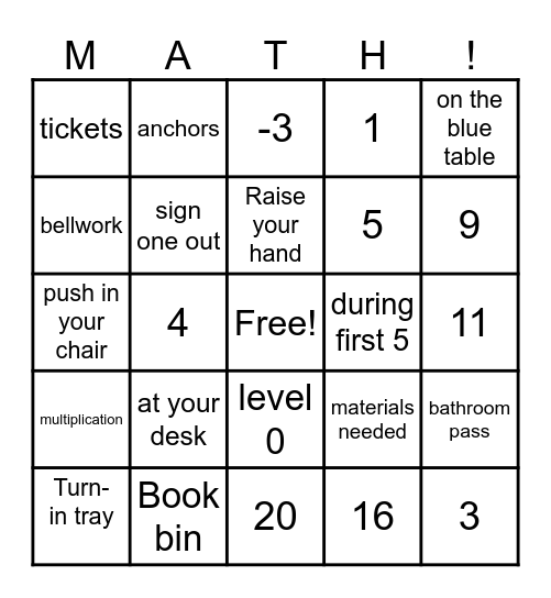 Expectation Review Bingo Card