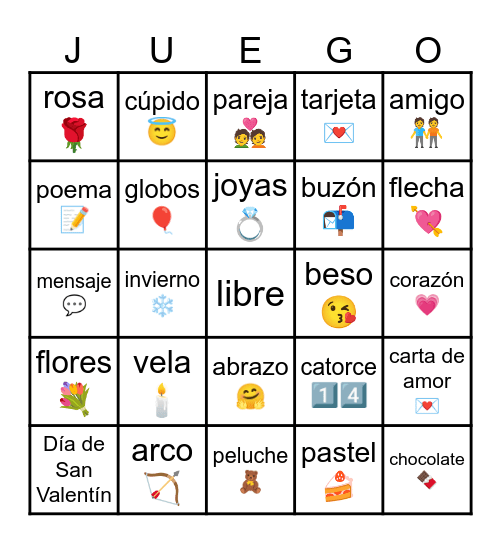 Día de San Valentín Bingo Card