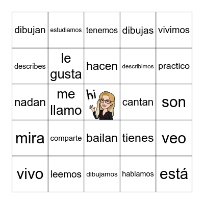 Mixed verbs ar/er/ir Bingo Card