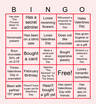 Virtual Valentine's Day Bingo Card