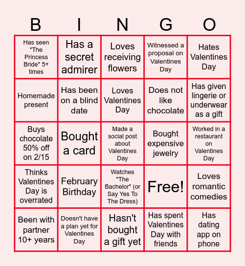 Virtual Valentine's Day Bingo Card