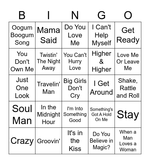 60s BINGO - 1 Bingo Card