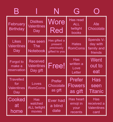 Post-Valentines Day Bingo Card