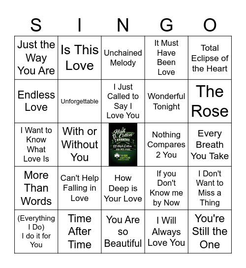 Love Songs Bingo Card