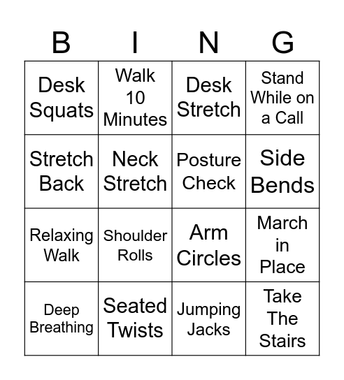 Wednesday Wellness Bingo Card