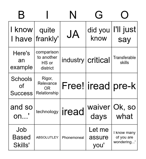 FWCS Engagement Activity Bingo Card