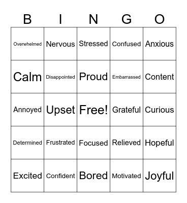 Emotions Bingo Card