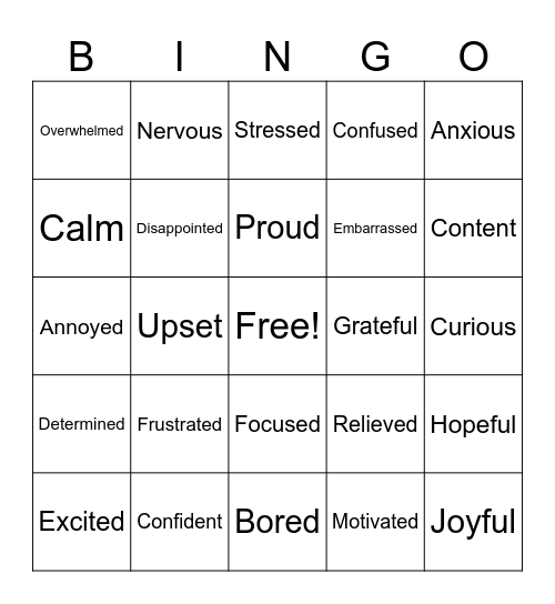 Emotions Bingo Card