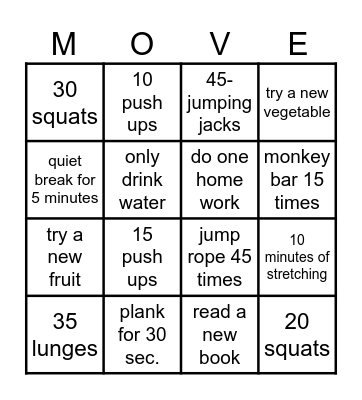 One Week  Healthy Habits Bingo Challenge Bingo Card