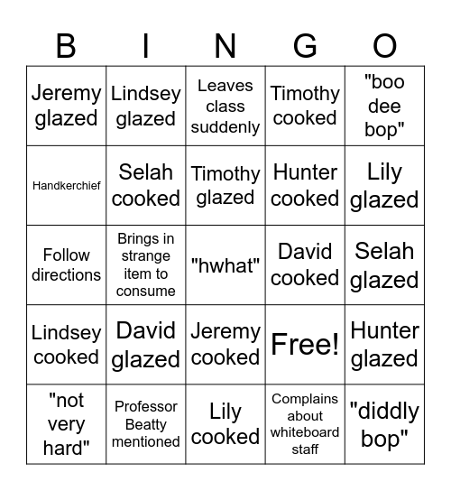 Arranging II Bingo Card