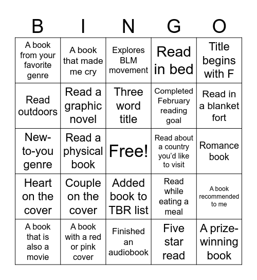 February Fun Bingo Card
