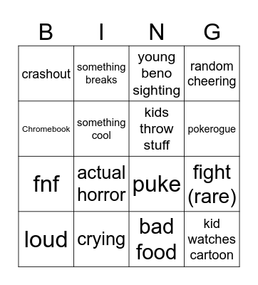 lunch Bingo Card