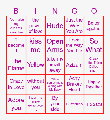 Valentine’s Day Music Bingo Card