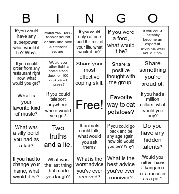 Ice breaker Bingo Card