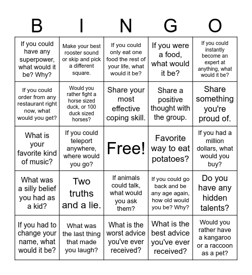 Ice breaker Bingo Card