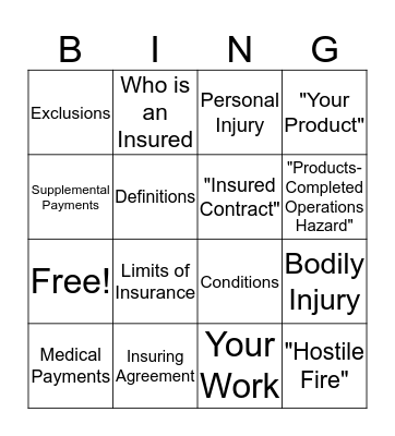 Commercial General Liability: WHERE Bingo Card