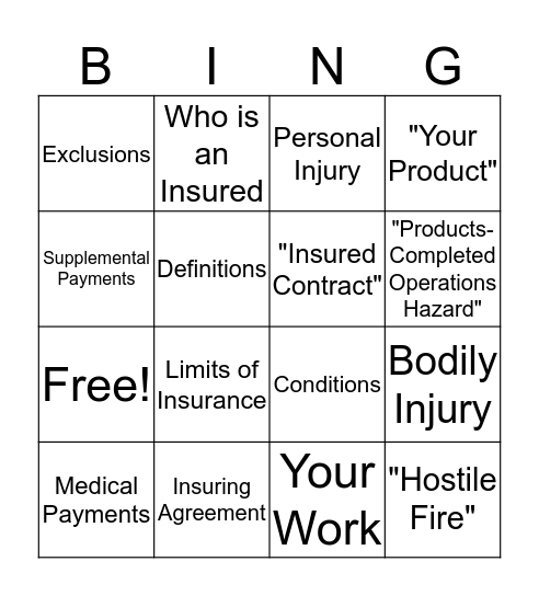 Commercial General Liability: WHERE Bingo Card