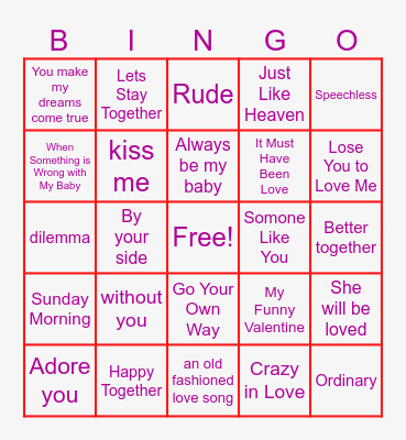 Valentine’s Day Music Bingo Card