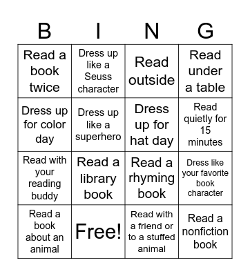 Read Across America Week Bingo Card