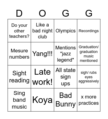 Franko's Big Bingo Card