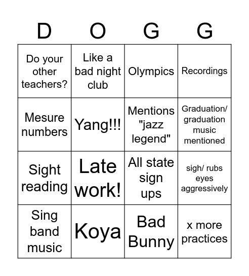 Franko's Big Bingo Card