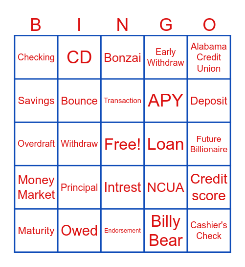 Financial Literacy Bingo Card
