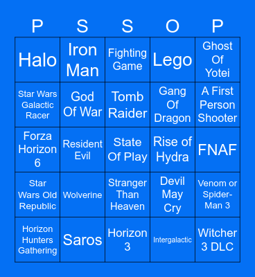 Sate Of Play Bingo Card
