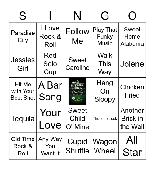 Bar Songs Bingo Card