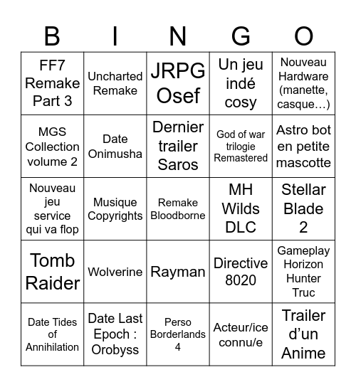 State of Play 2026 Bingo Card