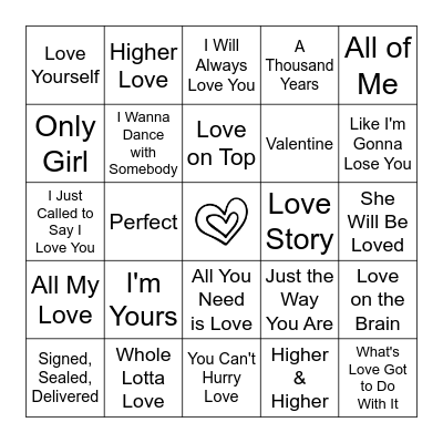 Valentine's Music Bingo Card