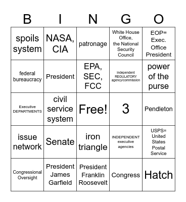Federal Bureaucracy Bingo Card