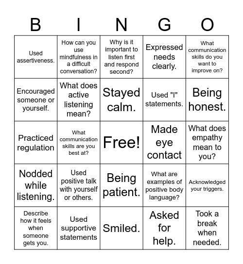 Communication Skills BINGO Card