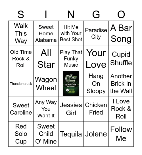 Bar Songs Bingo Card