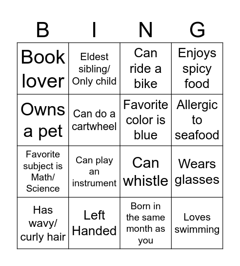 Human Bingo Card