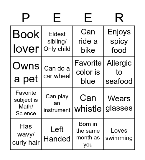 Human Bingo Card