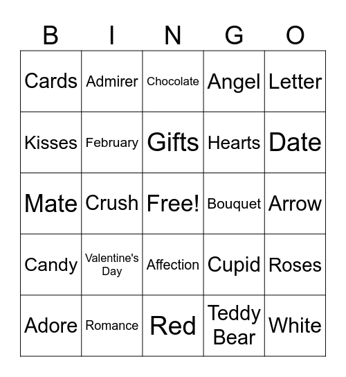 Valentines Bingo Card