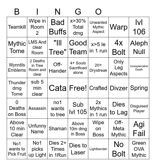 TNA Bs Bingo Extended Bingo Card