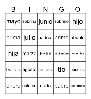 Unit 1.1 Vocabulary Bingo Card