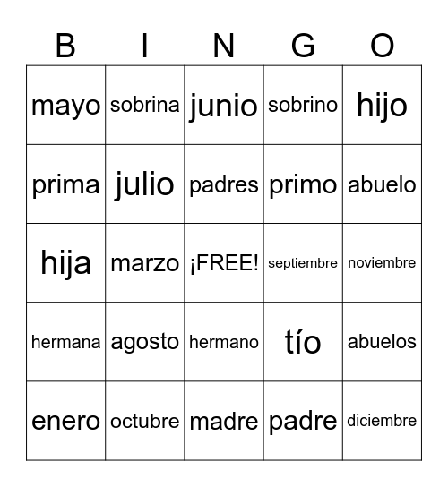 Unit 1.1 Vocabulary Bingo Card