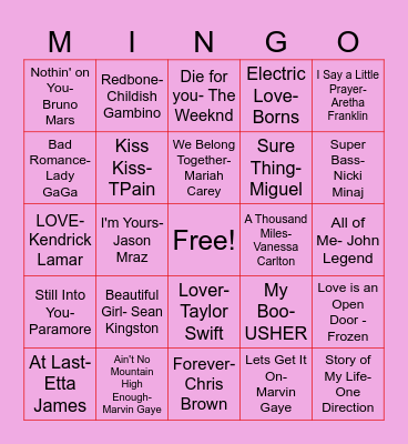 Love Song Mingo <3 Bingo Card